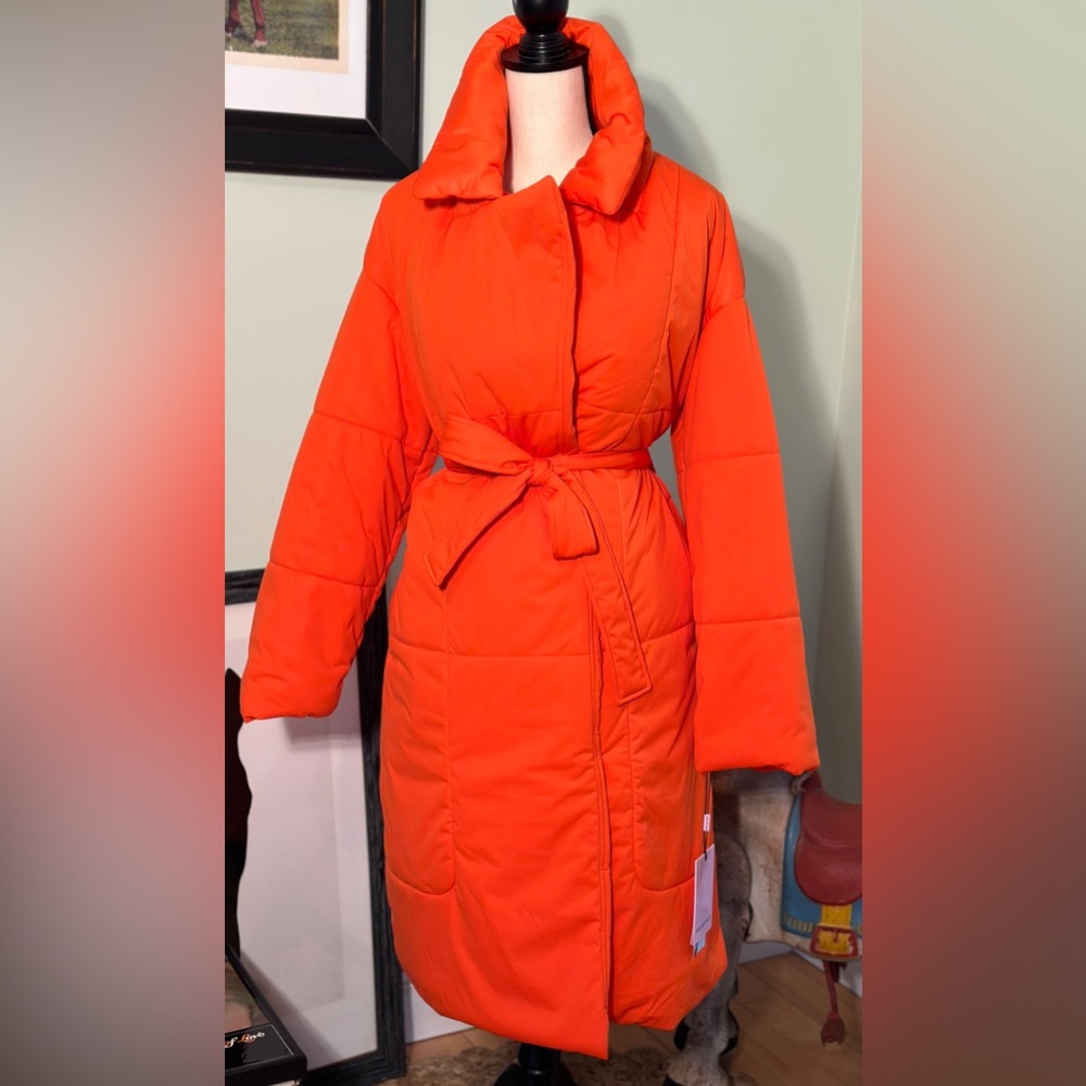 NWT-Blanket Puffer Coat by Avec Les Filles-Bright Orange-Sz Small-Runs big